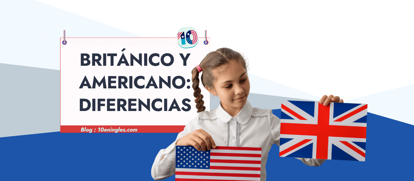 Una niña sostiene banderas de Estados Unidos y Reino Unido para comparar el inglés americano y británico