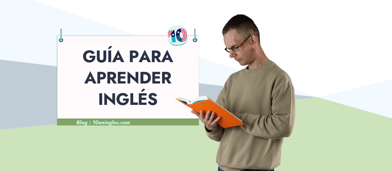 Hombre leyendo un libro, enfocándose en una guía para aprender inglés.