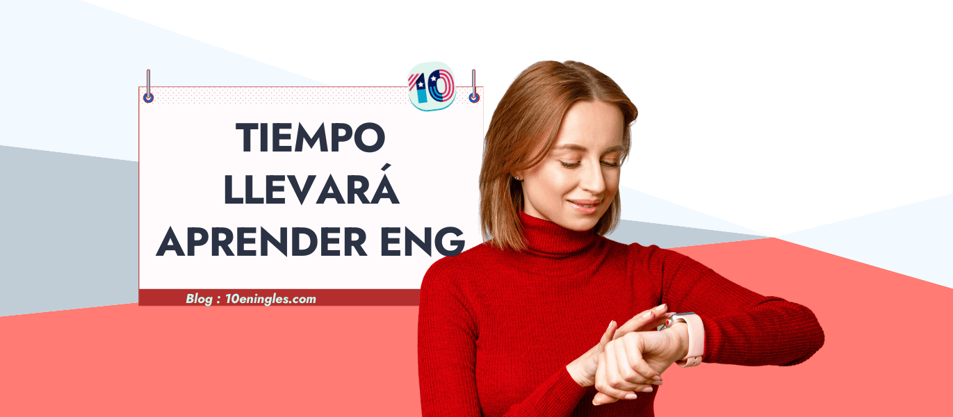 Mujer consultando su reloj, pensando en el tiempo que le llevará aprender inglés.