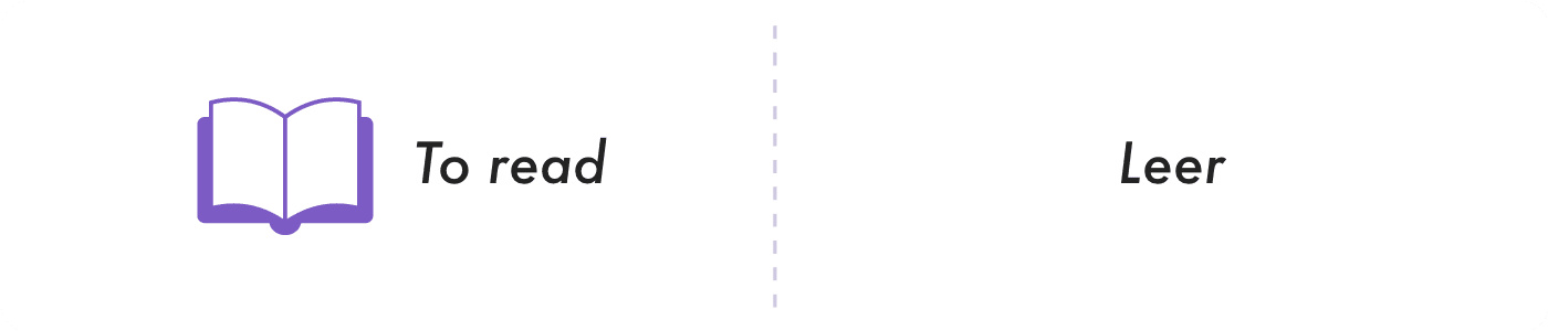Tarjeta flash con la palabra "To read", una imagen de un libro abierto, y su traducción "Leer" en español.