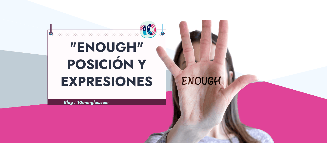 Una mujer muestra su mano con la palabra "Enough" escrita en la palma, ilustrando un concepto de límite o suficiencia.