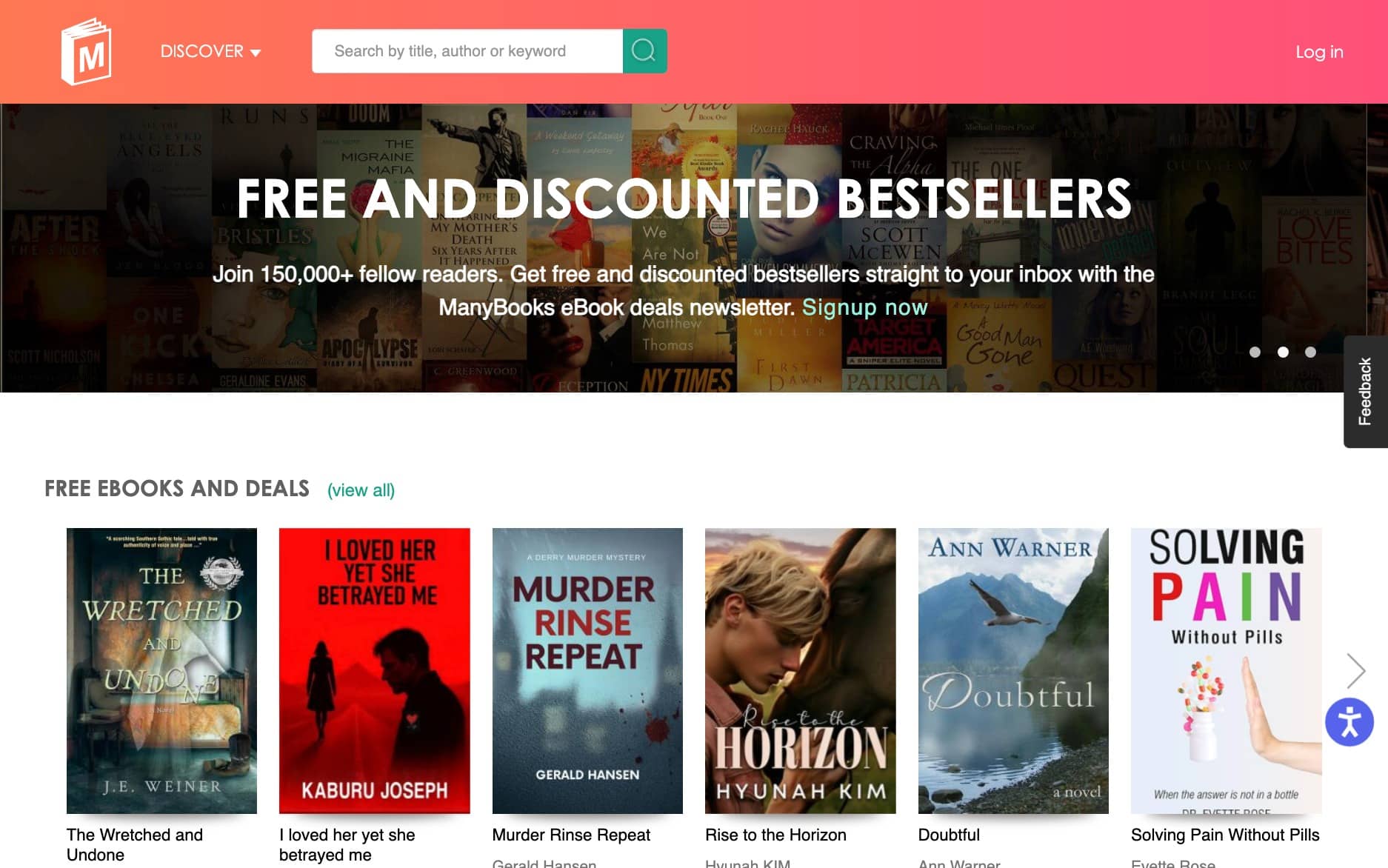 ManyBooks, una plataforma para descargar libros en inglés en formato ePub de forma gratuita, con bestsellers y ofertas.