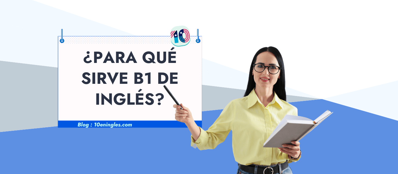 Descubre para qué sirve el B1 de inglés: Una mujer sonriente presenta información sobre los beneficios del nivel B1 de inglés.