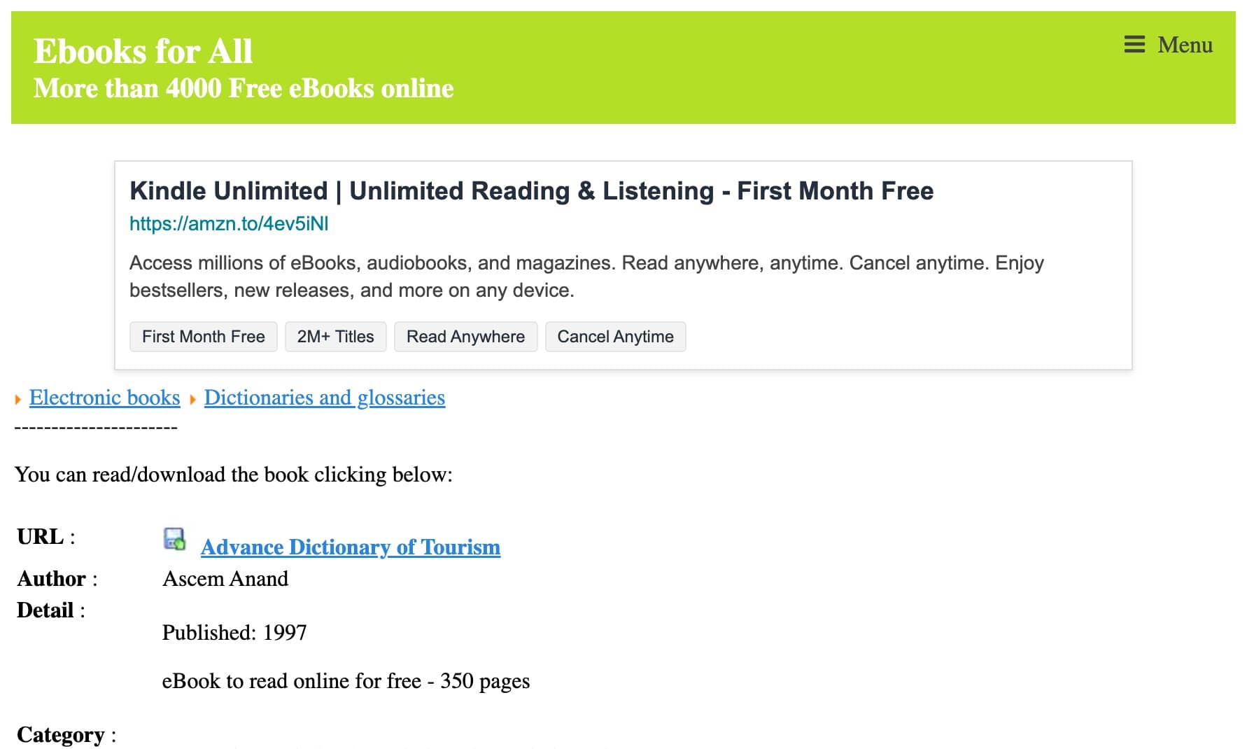 Página de Ebooks for All, que ofrece más de 4000 ebooks gratis. Descarga libros gratis.