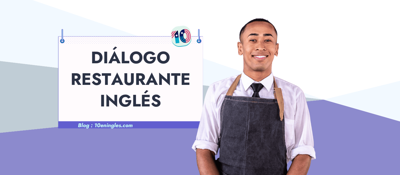 Guía para aprender un diálogo en un restaurante en inglés con la imagen de un camarero amable y profesional listo para ayudar.