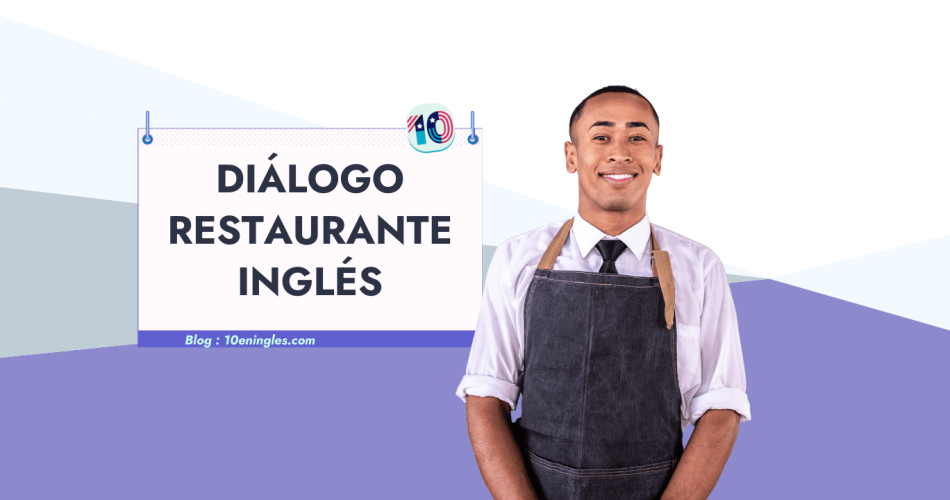 Guía para aprender un diálogo en un restaurante en inglés con la imagen de un camarero amable y profesional listo para ayudar.