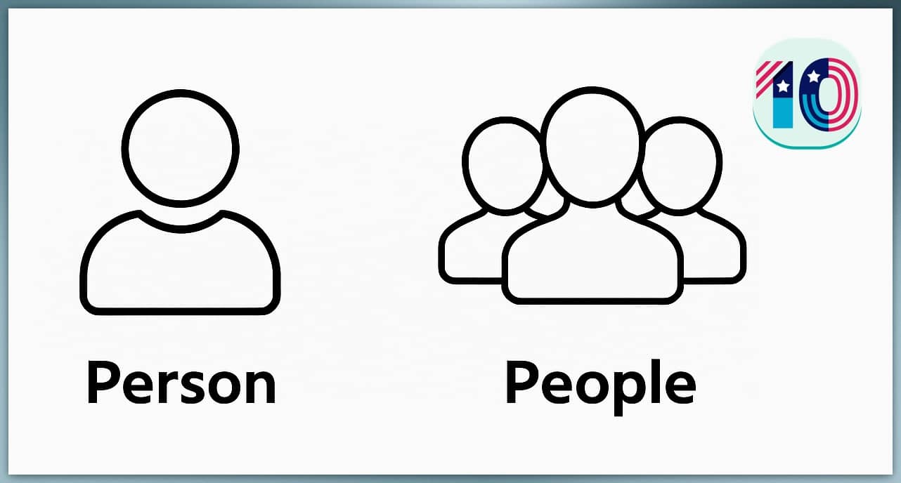 Ilustración mostrando la diferencia entre person (singular) y people (plural)