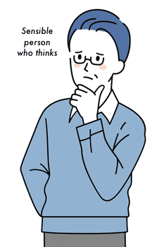 Ilustración de un hombre de mediana edad, con gafas y gesto pensativo, que representa a una persona "Sensible" (inglés) y racional.