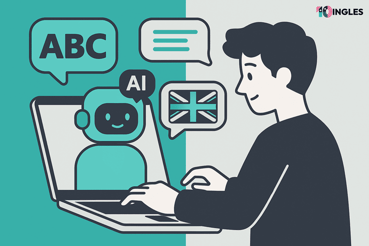 Persona usando un prompt para aprender inglés en su ordenador